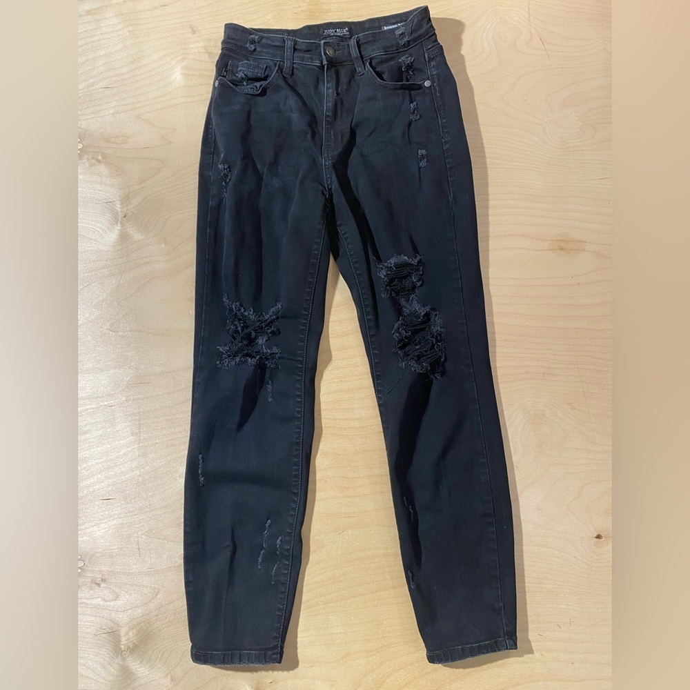Judy Blue Black Distressed Skinny Jeans Boyfriend Fit 5/27 (QH)